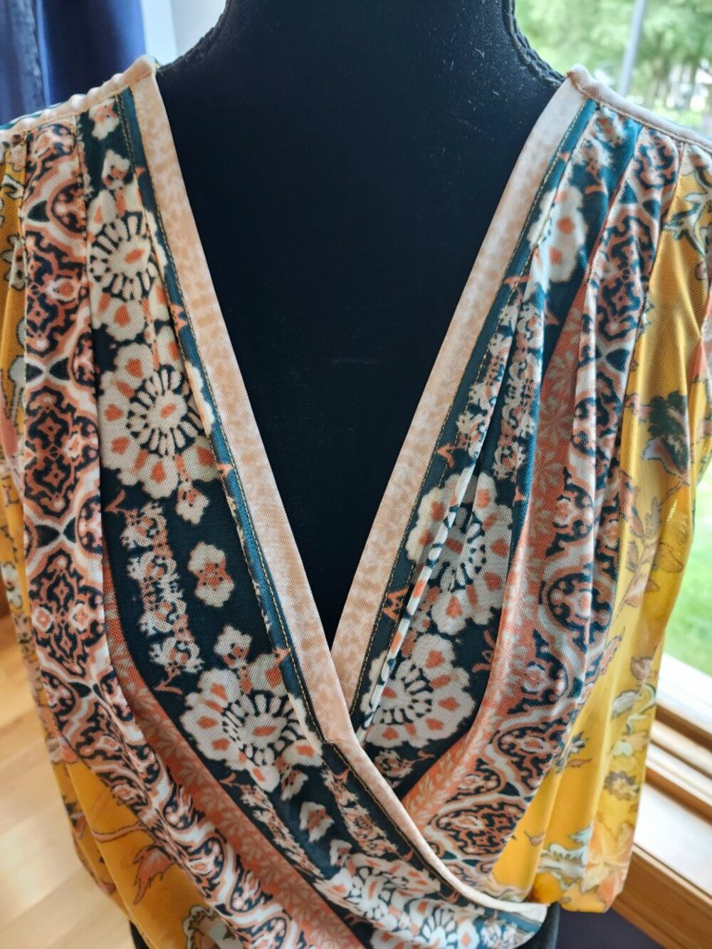 Free People Boho-Inspired Mustard Floral Faux Wrap Sleeveless Top Medium - Picture 4 of 10